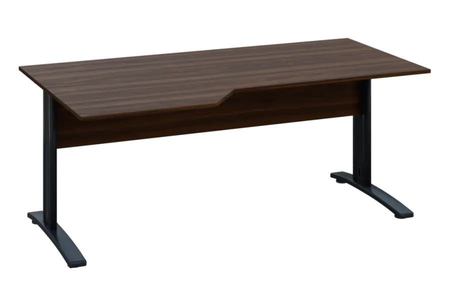 EZK 18 - 186 stůl kancelářský, rohový, levý, kovová podnož černá, deska 18 mm, široký 1800 mm, ořech královský